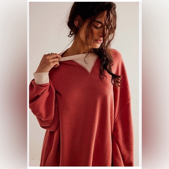 NWT Free People Classic Crew Colorblock Sweatshirt In Warmstone Combo - Picture 5 of 5